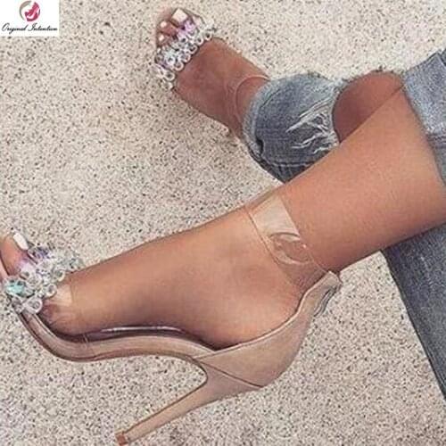 Original Intention Stylish Women Sandals Peep Toe Thin High Heels Sandals Crystal Shoes Summer Woman Plus Size 4-20
