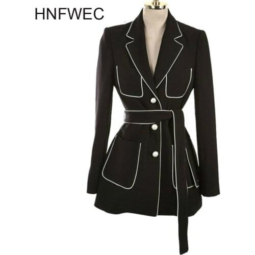 2020 Summer New Coat Notched Collar Full Sleeve Sashes Empire Tunic Waist Color Spliced Ladies Fashion Blazer V337