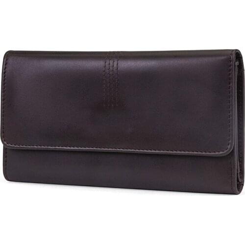 2021 New Solid Cow Leather Women Long Purse Flap Cover Wallet
