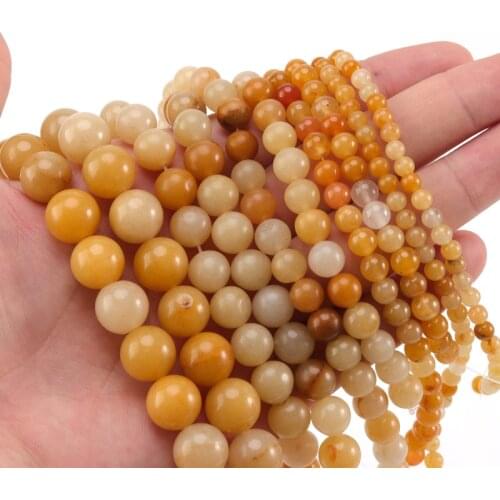 1 Strand Lemon Yellow Chalcedony 4 6 8 10 12mm Round Polished Jades Loose Beads Handmade Bracelet Accessory For Jewelry Making