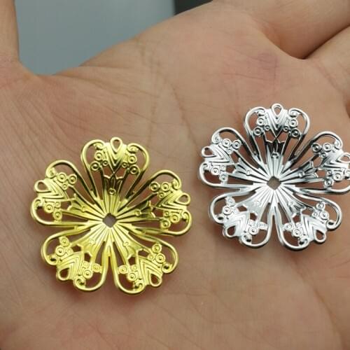 10 pieces / lot 31mm copper filigree flower Jewelry DIY Components Findings Headgear accessories