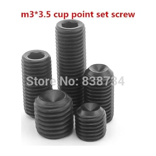 100pcs din916 12.9 grade alloy steel black oxide m3*3.5 hex socket cup point grub headless set screw