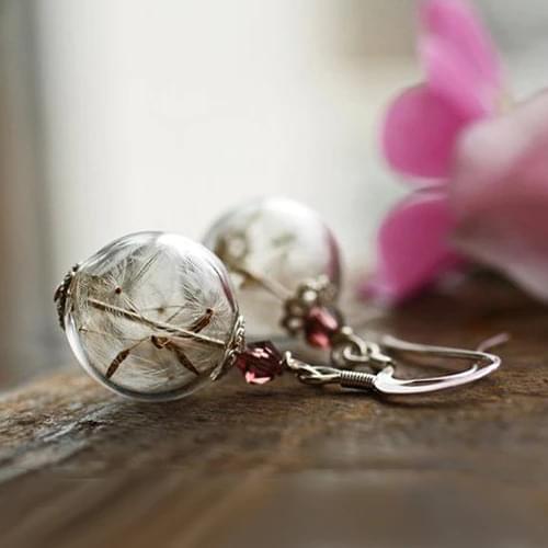 2 pairs 16MM Glass Orb Earrings Filigree Dandelion Earrings Wish Earrings Crystal beads Wedding Dandelion Jewelry Gift