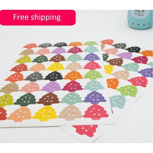 400 pcs/lot Cute Christmas Trees self-adhesive Hot Stamping Stickers Label Sticker DIY Hand Made Gift /Cake Paper Sticker