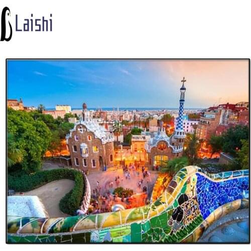 Barcelona New DIY diamond painting cross stitch embroidery kit Barcelona Mediterranean Architectural landscape mosaic home decor