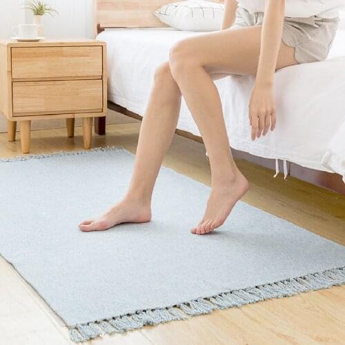 Large Cotton Linen Carpet for Living Room Vintage Nordic Hand Woven Bedroom Rug Tassel Anti Slip Floor Mat Pray Tatami Mat