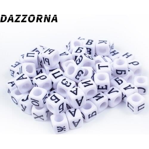 100/300/500Pcs DIY Bracelet Necklace Letter Beads Jewelry 6mm White Alphabet/ Letter Acrylic Cube Russian Letter Beads Accesory