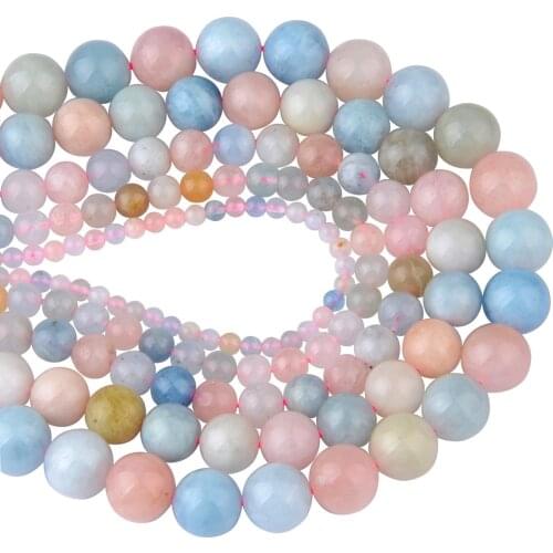 Chanfar High Quality Natural Mixture Morganite Stone Round Beads For Jewelry Making DIY Bracelet Necklace 4/6/8/10 /12mm Strand