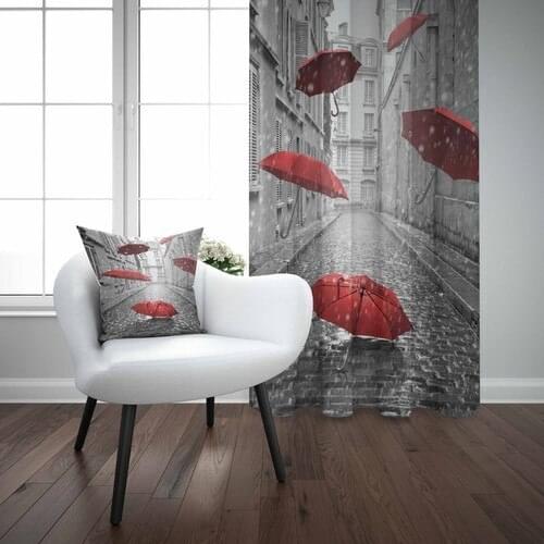 Else Red Umbrella Pattern 3D Modern Backdrop Curtain-140Cm x 270Cm