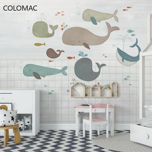 Colomac Custom Cartoon Childrens Room Bedroom Background Wallpaper Modern Simple Whale Mural Ornaments for Room Drop Shopping
