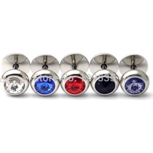 Hot Sale! Free Shipping! 8mm 20 colors Rivoli stones White titanium steel Men Punk screw stud earrings