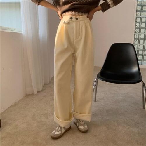 HziriP OL Plus Size S-4XL Plus Velvet Thick High Waist Straight Corduroy Pants Women Bottoms New Autumn Winter Loose Trousers