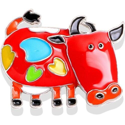 Simulated Pearl Cow Cattle Enamel Brooches For Women Men Bull Ox Animal Casual Brooches And Pins Jewelry New Year Gifts