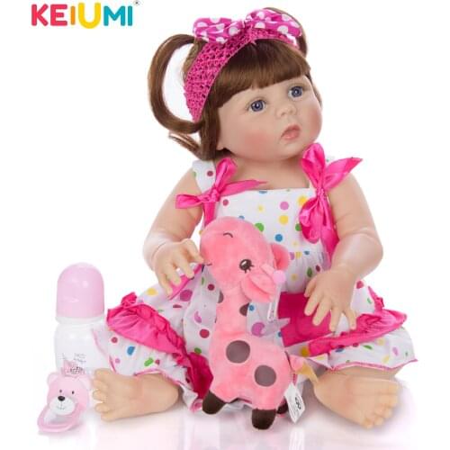 KEIUMI Beautiful DIY Long Curls Reborn Babies Silicone 23" 57cm Reborn Baby Doll Full Vinyl Waterproof For Childrens Day Gift