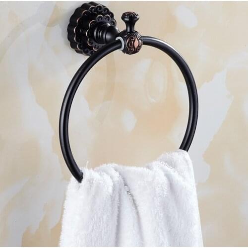Towel Rings Solid Brass Black Towel Holder Bath Shelf Towel Rack Hangers Luxury Bathroom Accessories Wall Mounted
