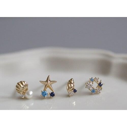 Liemjee S925 Silver Conch Starfish Shell Pearl Zircon Earrings Fashion Jewelry For Women Feature Namour Charm Gift All Seasons