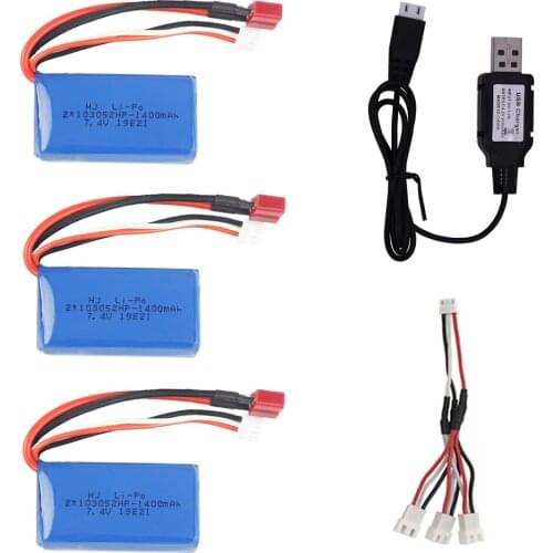 7.4V 1400mAh Lipo Battery T Plug with USB Charger for A949 A959-B A969-B A979-B K929-B Remote Control Cars Trucks toys accessory