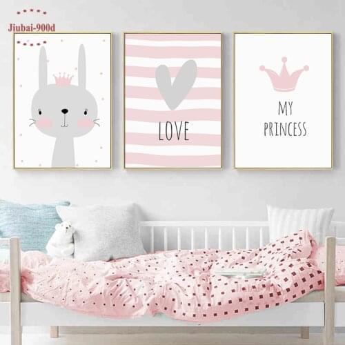 Cartoon Kids Room Decoration Animal Posters and Prints Canvas Painting Nursery Wall Art Decorative Crown Rabbit Picture NUR12