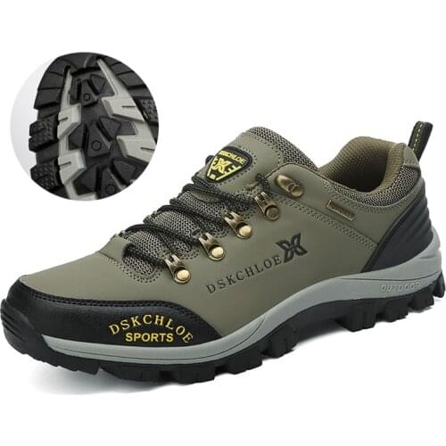 Mens New Hiking Shoes Lace-Up Non-Slip Outdoor Lightweight Sports Shoes Leather Waterproof Hunting Leisure Fashion Fishing Shoe