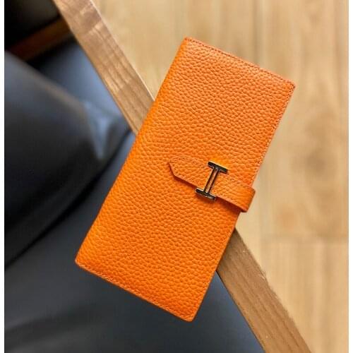 2021 European new leather wallet womens long niche design multi functional folding wallet soft fashion trend Leather Wallet