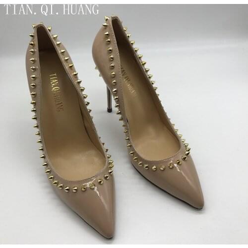 New Women Pumps Pointed Toe High Heels Shoes Designer Rivets Shoes Wedding Bridal Shoes Womens Shoes With Heels TIAN.QI.HUANG