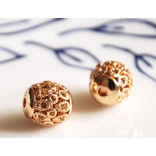 Wholesale 4 pcs/lot gold color beads hollow golden balls jewelry making craft findings DIY for women champagne gold