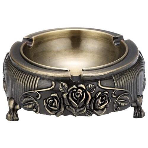 European Style Retro Zinc Alloy Ashtray Outdoor Home Living Room Palace Style Carved Antique Ashtray Household Daily Necessities