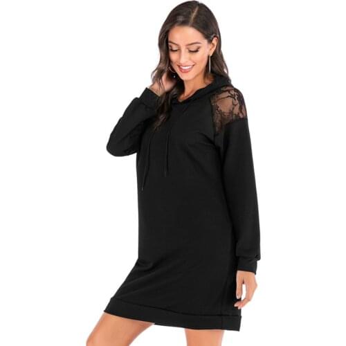 COLDKER women dress solid round neck long sleeves cloth for female woman clothing casual dress streetwear