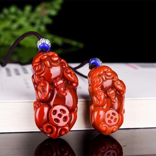 Natural Red Jade Pendant Hand-Carved Jadeite Charm Necklace for Men Pendants Women Accessories with Chain Fashion Jewelry