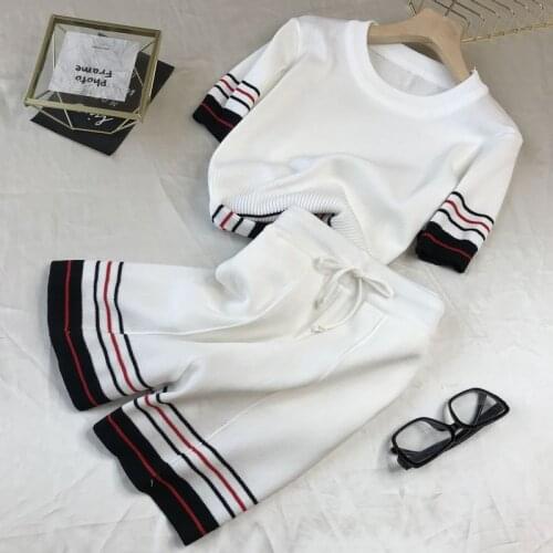 Casual Fashion Striped Round Neck Knitted Women Wear Summer Street High Waist Slim Suit New Elegant Loose Thin Two Piece Set