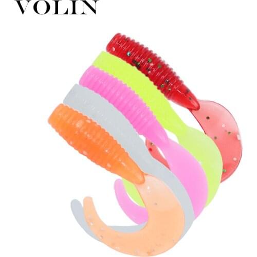 VOLIN NEW 30pcs 20mm 0.2g Soft Fishing Lure Artificial Bait Pesca Circle Tail Protein Grub Lure Maggot Worm Baits Circel Tail