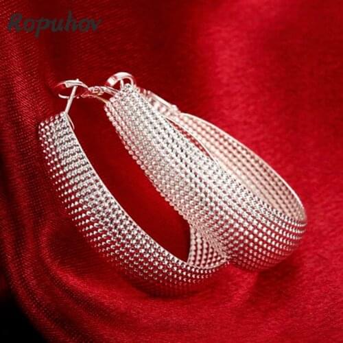 Ropuhov New 40MM 925 Sterling Silver U Hoop Earrings for Women Fashion Earrings Wedding Jewelry Birthday Gift