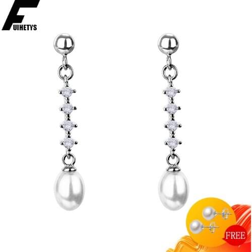 Fashion Pearl Earrings 925 Silver Jewelry Accessories with Zircon Gemstone Drop Earrings for Women Wedding Engagement Party Gift