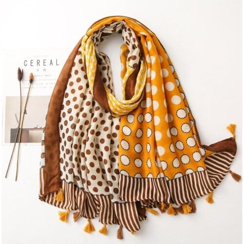2020 New Cotton Beautiful Dot Spot Print Tassel Scarves And Shawls Long Soft Polka Print Scarf Wrap Hijab 2 Color Free Shipping