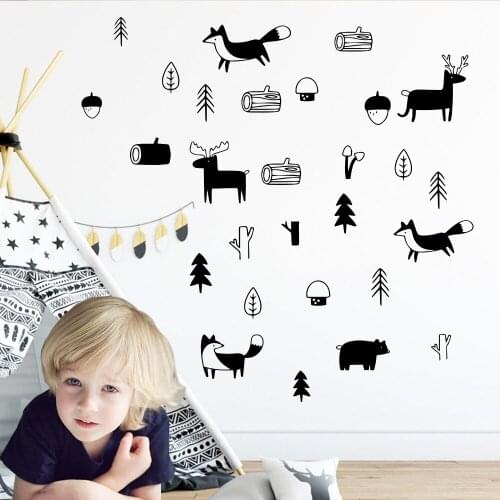 Nordic Style Tribal Animals Woodland Forest Vinyl Wall Sticker For Nursery Kids Room Decor Wall Decals Mural Stickers Decoration