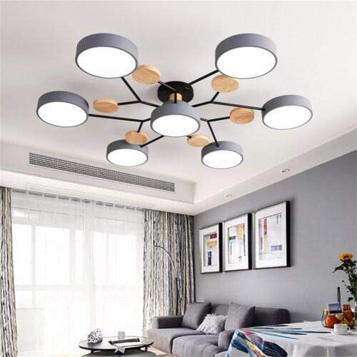 Modern Living Room Led Chandelier Lamp For Bedroom 3 Color Temperature Nature Wood Ceiling Hanging Light Indoor Illuminaire