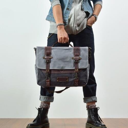 Retro Waxed Canvas Messenger Bag Mens Handbag Casual Business Briefcase