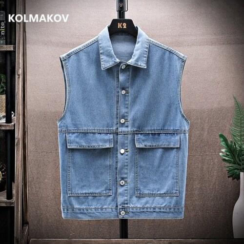 2021 spring Cotton Jeans Vest Men Sleeveless Denim Jacket autumn Male Cowboy Waistcoat Hip Hop Streetwear size M-3XL
