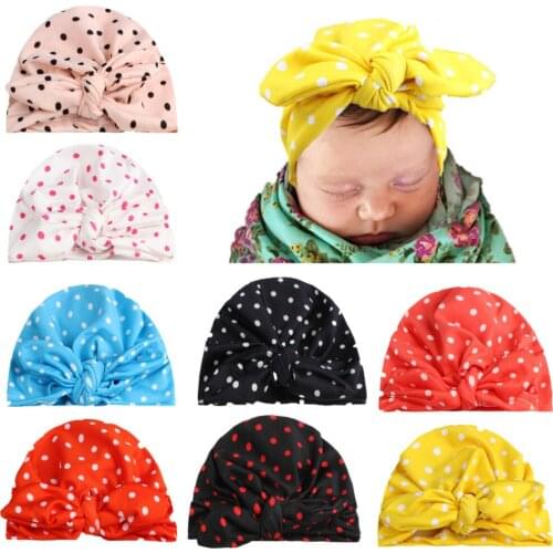 Toddler Infants Knitting Polka Dots Rabbit Ear Hat Bows Cap Bohemia India turban Hats Knot Beanies Photography Props photo Gorro