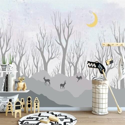 XUE SU Customized large mural wallpaper Nordic minimalist elk forest childrens room background wall wall covering