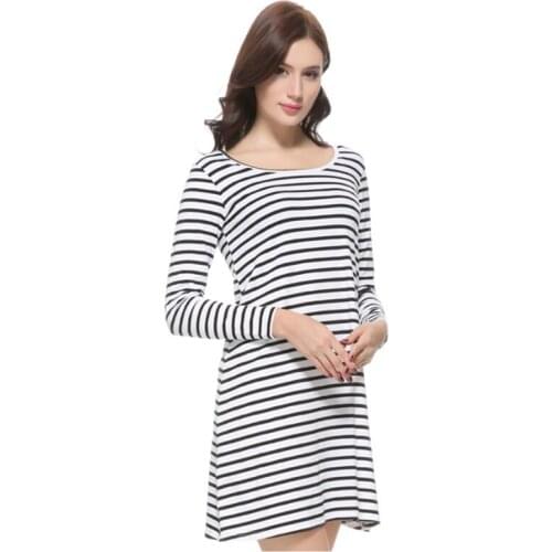 Womens Nightgown 100% Cotton Sleepwear Bust Padded Dress Plus Big Size Full Sleeve Striped Lounge Free shipping , iT398