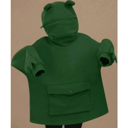 Women Frog Hoodie Girls Zipper Mouth Pullover Hooded Sweatshirt Loose Sweatshirt Harajuku Letters Printed Lovely Frog Casual