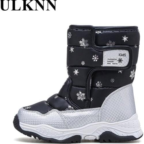 ULKNN Snow Boots For Children Boys Cotton Shoes Girls Thick Warm Footwears Non-Slip Rubber Sole Casual Round Toe Winter 4-16Y