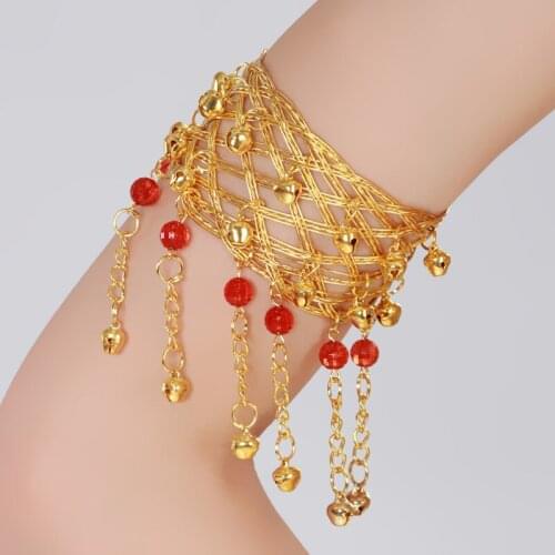 1 Pairs Belly Dance Indian Costume Accessories Beads Bollywood Dance Women Gold Upper Armband Jewelry Indian