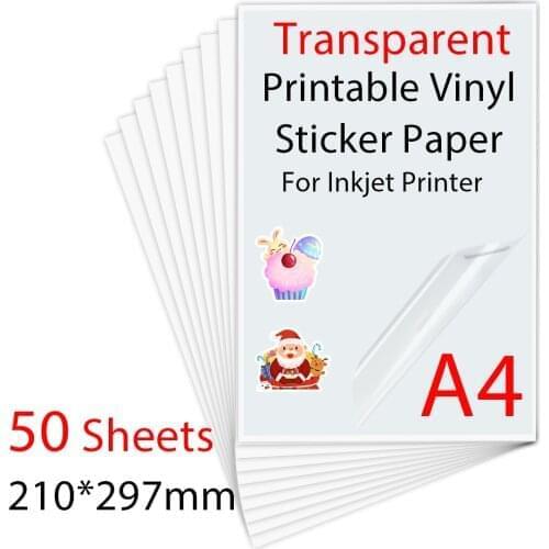 10/20/30/40/50 Sheets A4 Transparant Self-Adhesive Vinyl Sticker Paper For Inkjet Printer Waterproof Printable Sticker Paper PET