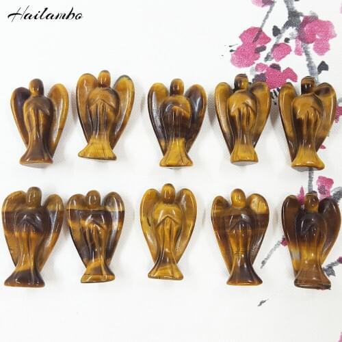 10pcs Hailambo Natural Tiger eyes stone Beads Angel Statue Carved Angel With Wing Figurine Pendant Charms Bead Jewelry TS03A