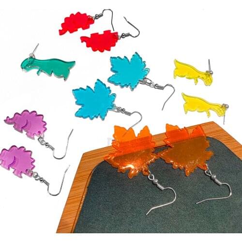 10pcs Simple Dangle Earrings Punk Jelly Multicolor Maple Leaf Dinosaur Animal Charms For DIY Fashion Stud pendant Accessories