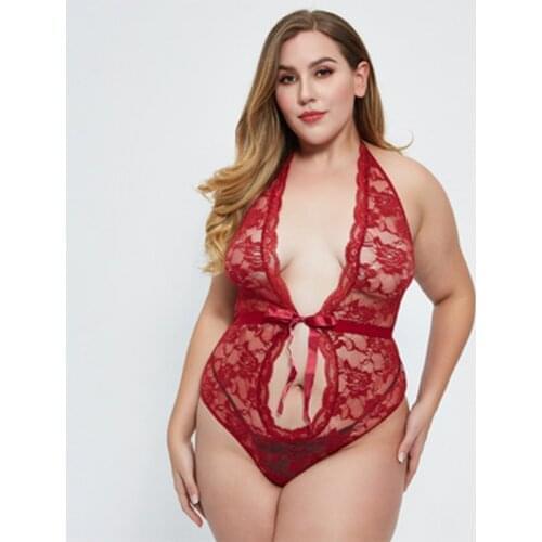 2019 Plus Size Deep V Neck Embroidery Bodysuit Women Strap Backless Transparent Sexy Lace Body Romper Summer Jumpsuit