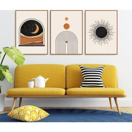 Moon Rainbow Sun Abstract Geometric Poster Boho Prints Mid Century Gallery Wall Art Canvas Painting Pictures Living Room Decor
