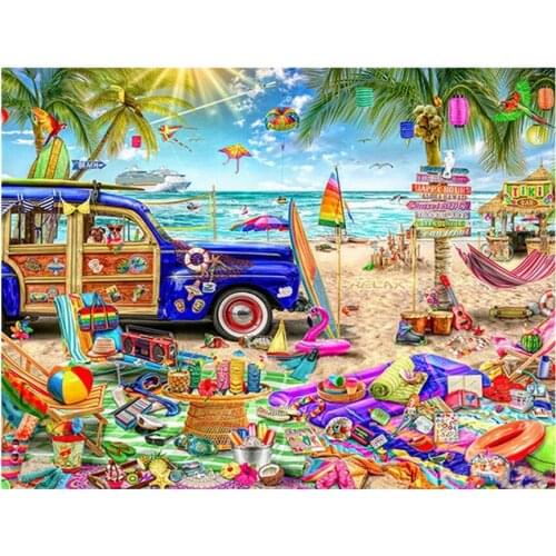 Diamond Embroidery Summer holiday beach 5D DIY Diamond Painting Full round square Cross Stitch Mosaic Crafts wall sticker L866